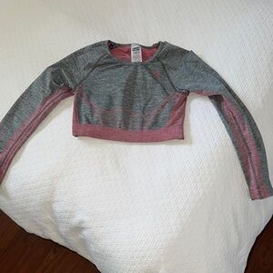Gray and Pink Long Sleeve Crop Top